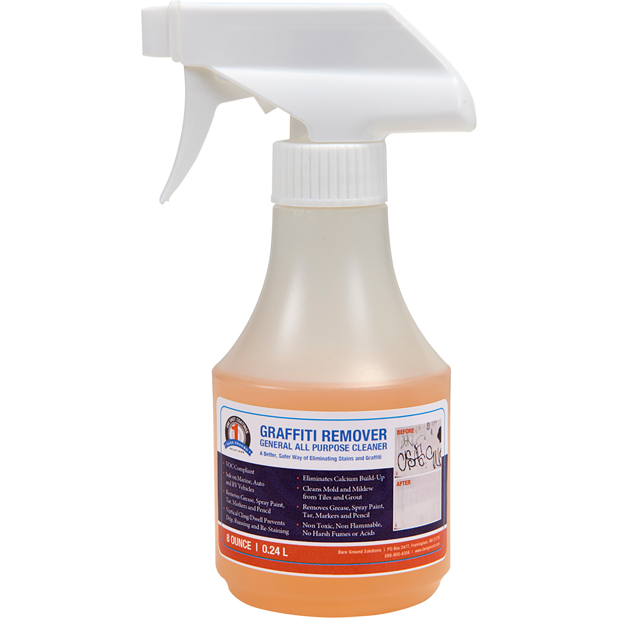 1 Shot 'N Gone Graffiti Remover/Cleaner with Trigger Sprayer Top, 8-Oz. Bottle, Model# BGMI-8GRTR